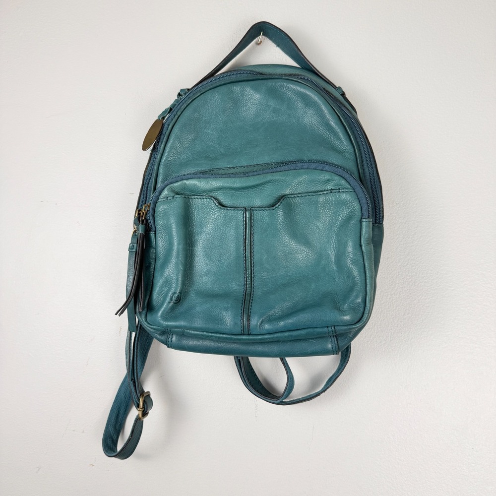 Børn Backpack Womens Teal Genuine Leather Adjustable Shoulder Straps Zip Pockets